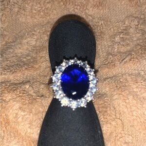 Blue and Silver Sapphire Cocktail Ring STAMPED 925 size 7